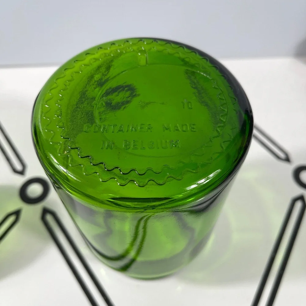 Vintage Belgium Green Glass Apothecary Jar Bubble Lid Canister‎ ~8.5-9